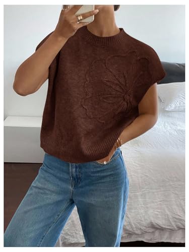Image of SOLY HUX Women's Short Sleeve Sweater 3D Floral Sweaters Pullover Tank Tops Knit Vest Trendy Fashion Clothing