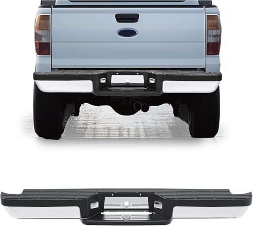 KUAFU Rear Step Bumper Compatible with 1993-2011 Ford Ranger Fleetside/Styleside Supercrew FO1102306 W/O Parking Aid Sensor Holes W/Brackets & License Plate Lights Chrome