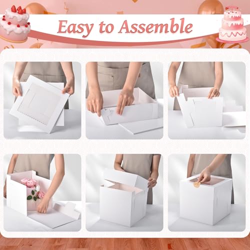 DOYIDE 12Pcs Cake Boxes, 10x10x10 Inches Tall Cake Boxes with Window, White Disposable Tier Cake Containers for Pastries, Pie, Cookies, Chocolates, Cupcakes, Birthday Party, Wedding Bakery Boxes by DOYIDE - Image 4