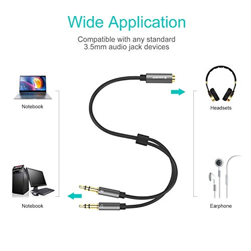 POSUGEAR Audio Y Splitter adapter, 3,5 mm aansluiting op dubbele 3,5 mm jack (headset en microfoon) audio splitter kabel… - Image 4
