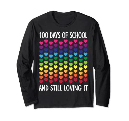 Heart Love 100 Days Of School Shirt Teacher Boy Girl Gift Manche Longue