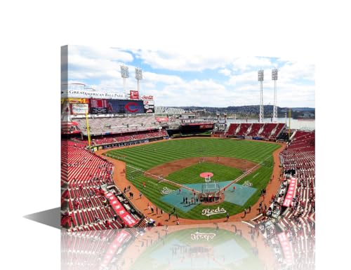 TUMOVO 1 Piece Baseball Stadium Modern Artwork Great American Ballpark Pictures for Living Room Sports Field Wall Canvas Art House Decorations Posters Ready to Hang for Office Home Walls - 36x24in