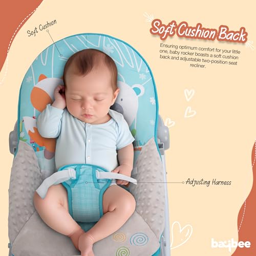 Image of Baybee 5 in 1 Baby Rocker and Feeding Chair for Babies | Portable Rocking Chair for Kids with Parent Handle, Multi Position Recline, Food Tray & Music | Baby Bouncers 0 to 3 Years Boys Girls (Blue & Grey)