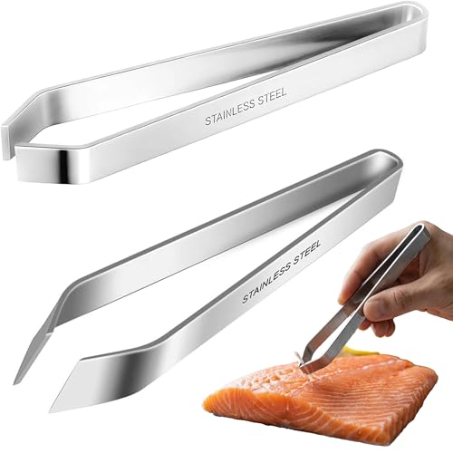 hankousi Juego de 2 pinzas de pescado, pinzas para quitar huesos de pescado, pinzas de acero inoxidable y pinzas de cocina para preparación de alimentos