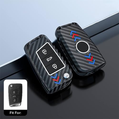 Image of Keyzone ABS Key Cover for Volkswagen Virtus, Tiguan, Taigun, Jetta, T-ROC, 3 Button Flip Key (Black)