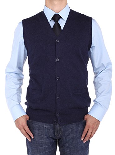 Luciano Natazzi Men's Pullover Vest Buttoned Cotton Sweater Relaxed Fit
