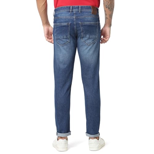 Image of i'sol Men's Tapered Fit Solid Mid-Rise Stretchable Casual Jeans