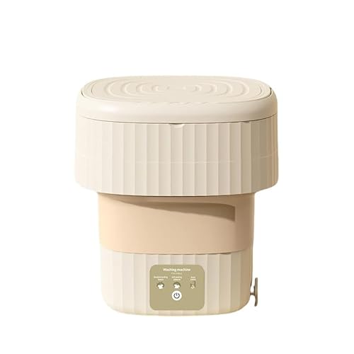 HIYOKU 小型洗濯機 折り畳み式 フルオートマチック洗濯機 コンパクト 12L 洗濯乾燥機 脱水機能付き 学生寮・一人暮らし・アパート 省スペース 静音 110-220V対応 靴下/下着/ベビー服洗い 小物用 洗浄 急速脱水 (クリーム色,9L)