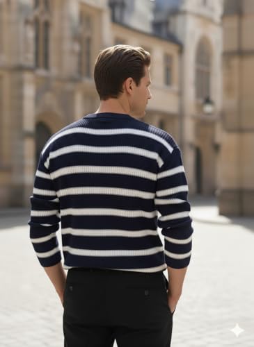Image of Pivl Men's Winter Round Neck Striped Sweater