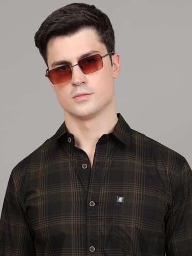 Image of Majestic Man Stylish Slim Fit Cotton Spread Collar Checked Casual Shirt