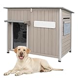 Gowoodhut Dog House Outdoor Weatherproof & Wooden Dog Kennel with Chew-Proof Iron Frame，Removable Floor, Adjustable Vent Window, Easy Assembly for Medium Dogs (43.3' L x 29.5' W x 33.5' H)
