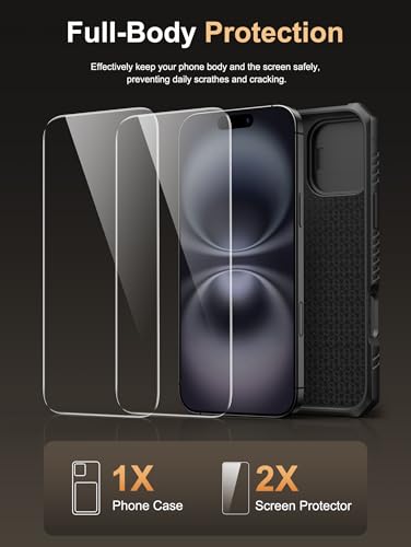 Image of Vihibii for iPhone 16 Plus Case with [2X Screen Protector], Built-in Card Holder (4 Cards), [RFID Blocking] & Slide Camera Cover & Tempered Glass Films, Rugged Wallet Case for 16 Plus 6.7 inch 2024, Black