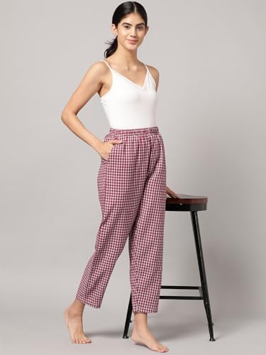 Image of KRYPTIC Women's 100% Pure Cotton Woven Pyjama | Mid Rise Relaxed Fit Full Length Nightwear Pant with Elasticated Drawstring Waistband & Side Pocket | Comfortable Lounge, Sleepwear & Casual Bottom Wear