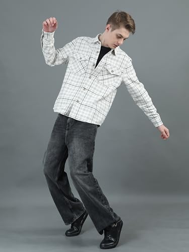 Image of StitchX Men's Full Sleeve Checkered Cotton Double Flap Pocket Spread Collar Shacket S-2XL