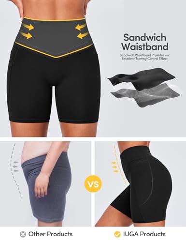 IUGA Tummy Control Biker Shorts Women with Pockets Workout Gym Shorts High Waisted Yoga Running Compression Shorts Spandex3