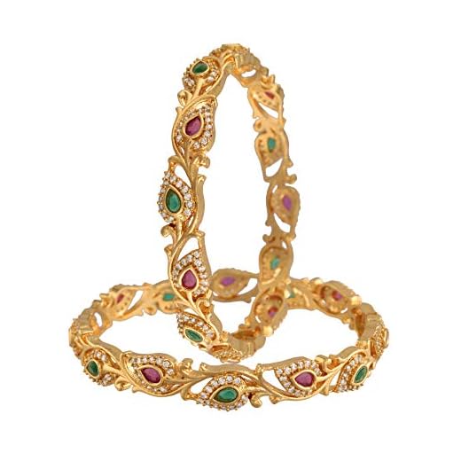 I Jewels Traditional Gold Plated Brass Bangles Encased With American Diamonds For Women (ADB303MG-b) (Set of 2)