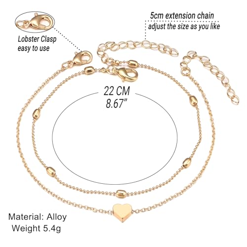 image for Fesciory Women Heart Anklet Adjustable Beach Layered Ankle Bracelets f