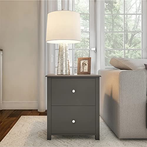 Mjwdp Double Drawer End Table, Slate, Traditional Bedside Table, Bedroom Furniture #TOP4
