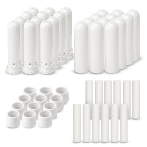 Wild Essentials Essential Oil Inhaler Tubes, 12 Pack Aromatherapy Inhaler Sticks with Wicks, Portable Nasal Diffuser Containers, Thick Medical Grade Plastic, Made in USA Travel Scent Stick Kit