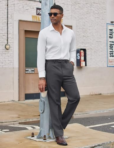 COOFANDY Mens Dress Pants Regular Fit Flat Front Pant Expandable Waist Casual Slacks3