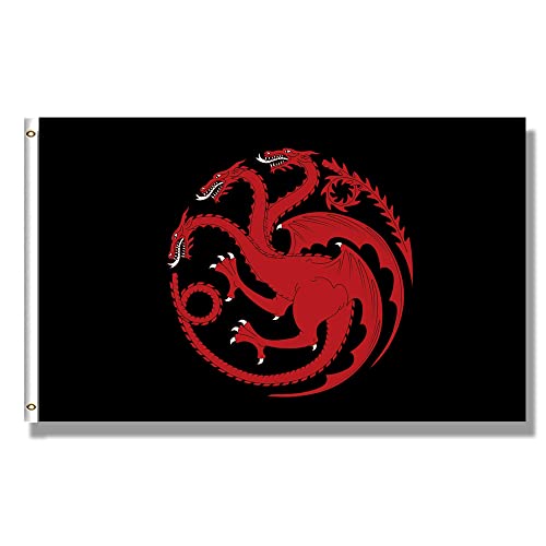 Eksent Three Dragon 3X5 Feet Banner Targaryen Sigil flag( Bright & Vibrant 150D Polyester Brass grommet design is durable)