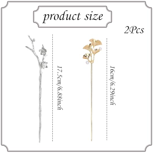 Image of 2Pcs Chinese Hair Pin, Hair Stick for Bun, Ginkgo Leaf Plum Blossom Branch Hair Sticks, Juda Pins for Hair Bun, Hair Accessories for Women, Perfect for Weddings, Parties, Cultural Events