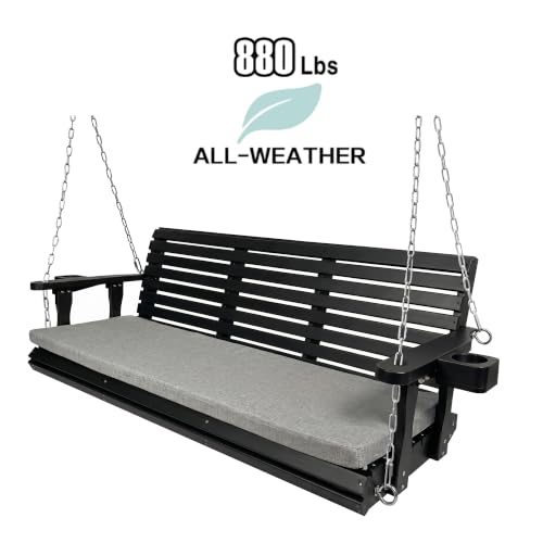 Image of Fortune Candy Wooden Porch Swing 3-Seater, Iron Black, 5.5 FT Extra Large