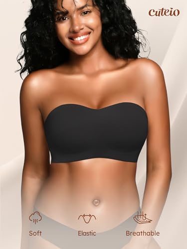 Image of Strapless Bras for Women - Wireless Seamless Bandeau, Soft Padded Bralette, Comfortable Tube Top Bra (2XL, Black)