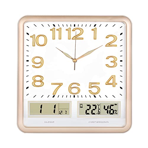 Horloge murale carrée à LED noire avec affichage de température
