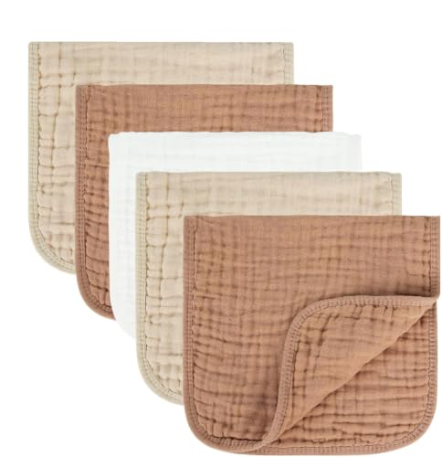 Image of MIGIOL Baby Burp Cloths 100% Cotton Newborn Muslin Burp Cloths 10x20 inches Baby Essentials Coffee & White 5-Pack