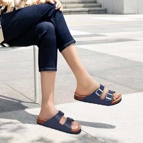 Image of ODOLY Unisex Comfortable Cork Footbed Slide Sandals with Arch Support | Adjustable Buckle, Lightweight Summer Sandals for Travel and Everyday Wear