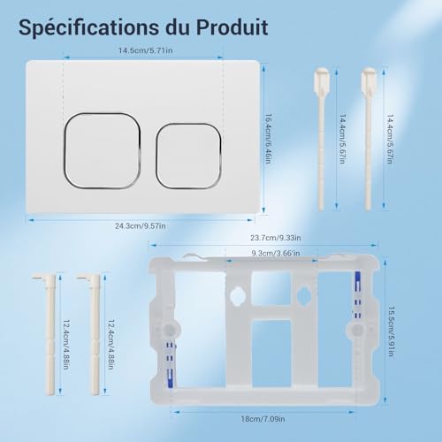 Mendorio Plaque de Commande WC pour Geberit Sigma 01/20/30,Blanc & Chrome – vue 4