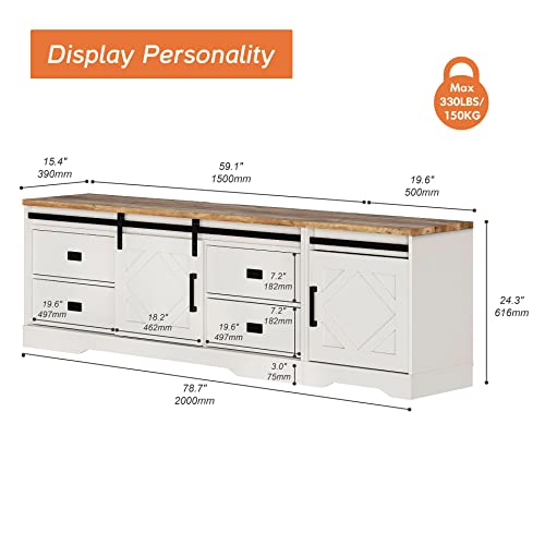 Image of WAMPAT 2-in-1 Farmhouse TV Stand with Drawers for 85 inch TV