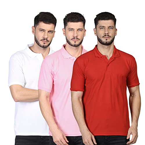 Image of INKKR Men's Casual Polo Neck Half Sleeve Solid T-Shirt (Pack-3)