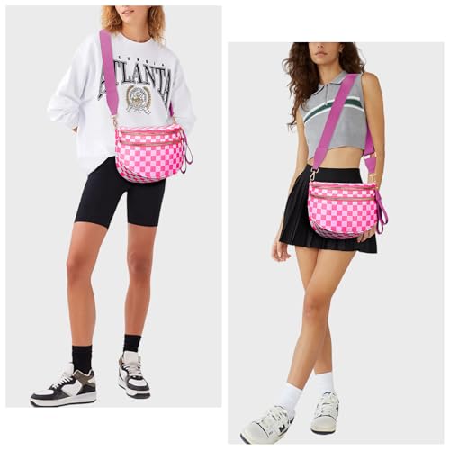 Image of Lushandy Bum Bag Checkered Crossbody Bag Mom Everyday Purse | Roomy Space, Wipe Clean, Wide Strap