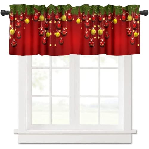 SENRUEGT Christmas Window Valance Winter Snowflakes Window Treatment Merry Christmas Ball Ornaments Rod Pocket Curtain Valance 1 Panel 54X18in