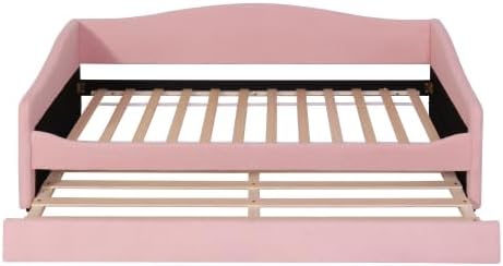Miniatura 25 de MERITLINE Sofá cama tapizado de tamaño individual con nido y LED, marco de cama de día de forro polar con listones de madera maciza, sofá cama