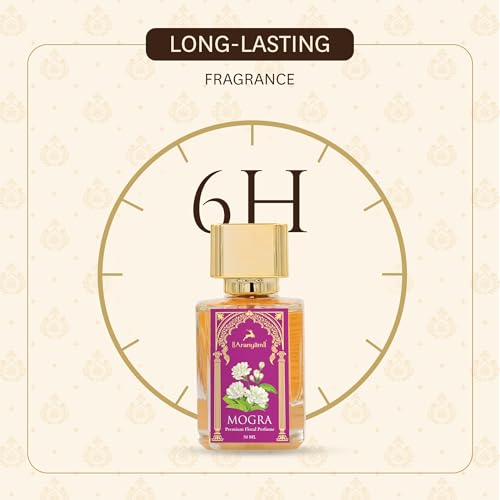 Image of Aranyam Perfumes Mogra Premium Floral Perfume for Women Long Lasting Fragrance 50ml (Eau De Parfum) Gift for Women, No Synthetic Chemicals, Alcohol Free, Liquid