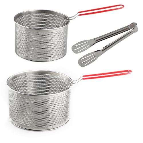 Doafoce 2 Scolapasta Acciaio Inox 14.7/17.5cm Cestini per Alimenti Cestello per Pasta Separata da Cucina Scolapasta con Manici Rimovibili per Drenare, Lavare, Cuocere a Vapore, Friggere