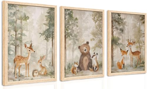 ICHZUMW Woodland Nursery Decor Wall Art Set of 3, Cute