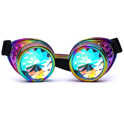 Image of 3-5 Days Delivery Kaleidoscope Rave Rainbow Crystal Lenses Steampunk Goggles