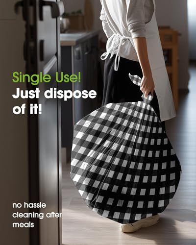 Image of Pureegg Plastic Table Cloth Disposable 10 Pack, 54 x 108 Inch Table Cloths, Party, Picnic, Decorative Gingham Tablecloths, Rectangle, Black and White Checkered Cover, Leakproof & Sturdy, Black Plaid