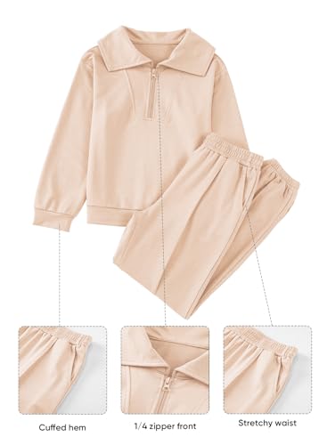 Image of blibean Girls Fall Sweatsuits Half-Zip Collared Sweatshirt & Jogger Pants Set School Tracksuit Size 6-15 Years
