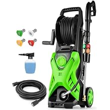 Electric Pressure Washer, 2.8 GPM High Power Washer Adjustable Pressure 2500PSI-5000PSI with 33FT Extension Hose Reel, 4 Nozzles and Soap Bottle for Cars/Fences/Driveways
