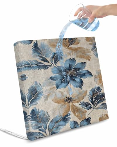 2 Pack Blue Brown Botanical Waterproof Cushion Covers with Ties, Outdoor Patio Chaise Lounge Chair Seat Cushion Slip Covers Replacement(Only Cover) Elegant Summer Flowers Vintage 24