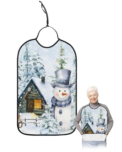 Christmas Adult Bibs for Eating, Waterproof Bibs with Food Catcher & Adjustable Snap Closure, Xmas Tree Farm Snowman Winter Snowflake Washable Clothing Protectors Adult Bibs for Elderly Women/Men
