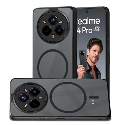 Image of AESTMO Realme 14 Pro 5G Back Cover | 360 Protection | Crystal Clear Hard Back Transparent | Compatible with MagSafe Accessories for Realme 14 Pro 5G (PC+TPU, Black Bumper)