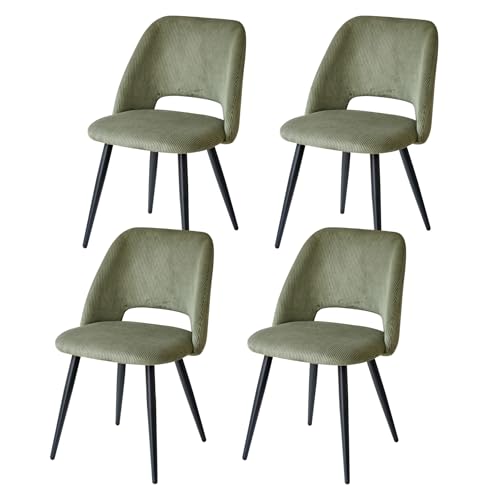 GrandCA HOME Lot de 4 Chaises de Salle à Manger Modernes, Dossier Creux en Velours Côtelé, Rembourrées, pour Salle à Manger, Cuisine, Salon et Chambre...
