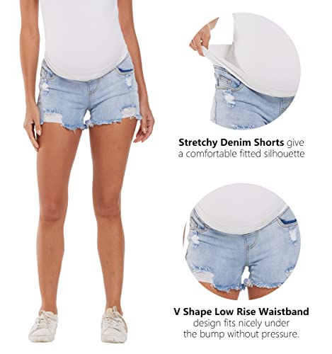 Foucome Maternity Jean Shorts Wide Elastic Band Maternity Shorts For Women Denim (Light Blue, M) #TOP1