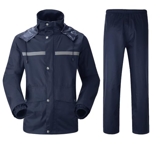 Oralidera Trajes Impermeables Hombre y Mujeres Chaqueta con Capucha y Pantalones 2 Piezas Traje de lluvia para Hombres Reflectantes Chubasquero Moto Hombre Completo, Azul, M